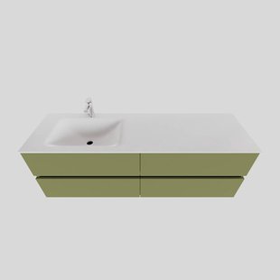 Badkamermeubel Solid Surface BWS Stockholm 200x46 cm Mat Groen Wasbak Links (1 kraangat, 4 lades)