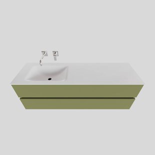 Badkamermeubel Solid Surface BWS Oslo 200x46 cm Mat Groen Wasbak Links (0 kraangaten, 4 lades)