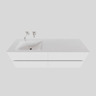 Badkamermeubel Solid Surface BWS Oslo 200x46 cm Mat Wit Wasbak Links (0 kraangaten, 4 lades)