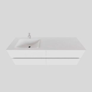 Badkamermeubel Solid Surface BWS Oslo 200x46 cm Mat Wit Wasbak Links (1 kraangat, 4 lades)