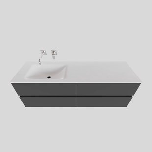 Badkamermeubel Solid Surface BWS Oslo 200x46 cm Mat Antraciet Wasbak Links (0 kraangaten, 4 lades)