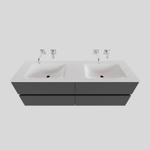 Badkamermeubel Solid Surface BWS Oslo 200x46 cm Mat Antraciet Wasbak Dubbel (0 kraangaten, 4 lades)