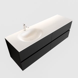 Badkamermeubel Solid Surface BWS Stockholm 150x45 cm Mat Zwart Urban Links (1 kraangat, 4 lades)