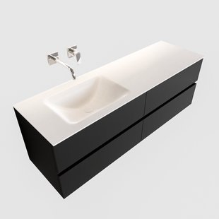 Badkamermeubel Solid Surface BWS Oslo 150x45 cm Mat Zwart Urban Links (0 kraangaten, 4 lades)