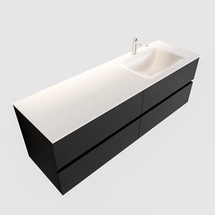 Badkamermeubel Solid Surface BWS Oslo 150x45 cm Mat Zwart Urban Rechts (1 kraangat, 4 lades)