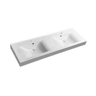 Wastafel Sapho Flavia Dubbel Rechthoek 150x50 cm Cast Marble Wit