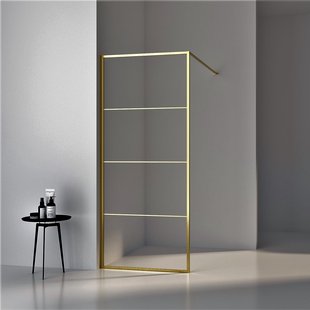 BWS Inloopdouche Frame 90x200 cm 8mm NANO Glas Geborsteld Messing Goud
