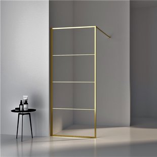 BWS Inloopdouche Frame 100x200 cm 8mm NANO Glas Geborsteld Messing Goud
