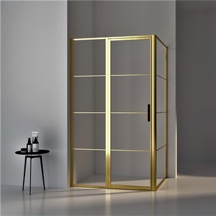 BWS Douchecabine Frame 90x100 cm 8 mm NANO Glas Geborsteld Messing Goud