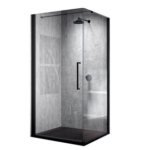 Douchecabine Novellini Young G+F met Draaideur Helder Glas 60x200 cm Mat Zwart Profiel