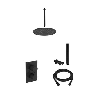 Inbouw Regendouche Set BWS Plafonduitloop Ronde Hoofddouche 20 cm Mat Zwart