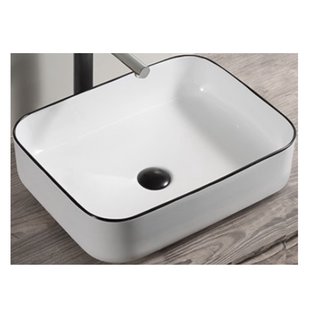 Opbouw Waskom BWS Blitz 50x40x14 cm Keramiek Wit met Zwarte Lijn