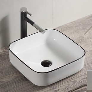 Opbouw Waskom BWS Premium 40x40x14 cm Keramiek Wit met Zwarte Lijn