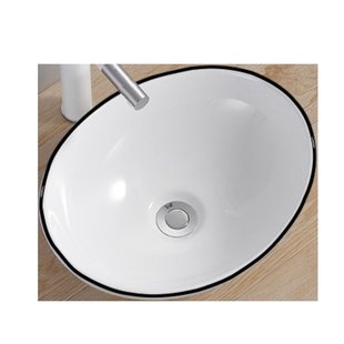 Opbouw Waskom BWS Queen 40x33x15 cm Glanzend Wit met Zwarte Lijn