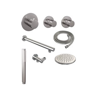 Thermostatisch Inbouwdoucheset Brauer Brushed 20cm Hoofddouche Wandarm Staafhanddouche Geborsteld RVS