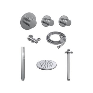 Thermostatisch Inbouwdoucheset Brauer Brushed 20cm Hoofddouche Plafondarm Staafhanddouche Geborsteld RVS