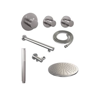 Brauer Inbouw Regendouche | Brushed | 30cm Stortdouche met gebogen wandarm en handdouche | Geborsteld RVS Brauer Inbouw Regendouche | Brushed | 30cm Stortdouche met gebogen wandarm en handdouche | Geborsteld RVS