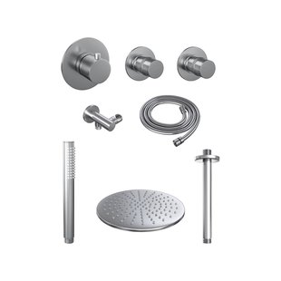 Thermostatisch Inbouwdoucheset Brauer Brushed 30cm Hoofddouche Plafondarm Staafhanddouche Geborsteld RVS