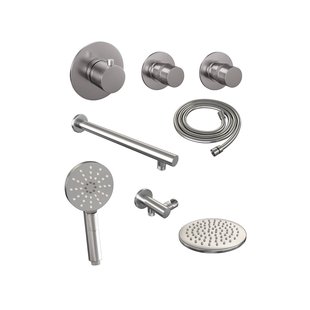 Thermostatisch Inbouwdoucheset Brauer Brushed 20cm Hoofddouche Wandarm 3 Standen Handdouche Geborsteld RVS