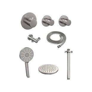 Thermostatisch Inbouwdoucheset Brauer Brushed 20cm Hoofddouche Plafondarm 3 Standen Handdouche Geborsteld RVS