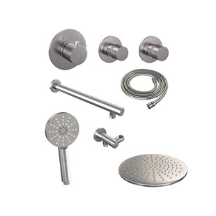 Thermostatisch Inbouwdoucheset Brauer Brushed 30cm Hoofddouche Wandarm 3 Standen Handdouche Geborsteld RVS