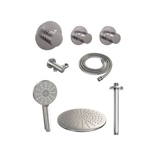 Thermostatisch Inbouwdoucheset Brauer Brushed 30cm Hoofddouche Plafondarm 3 Standen Handdouche Geborsteld RVS