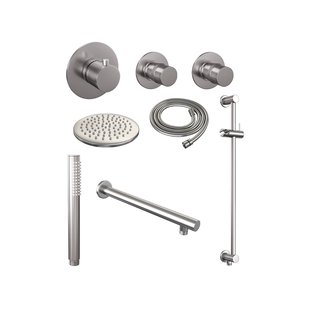 Thermostatisch Inbouwdoucheset Brauer Brushed 20cm Hoofddouche Wandarm Staafhanddouche op Glijstang Geborsteld RVS