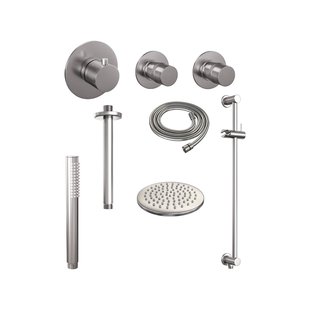 Thermostatisch Inbouwdoucheset Brauer Brushed 20cm Hoofddouche Plafondarm Staafhanddouche op Glijstang Geborsteld RVS