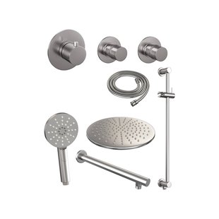 Thermostatisch Inbouwdoucheset Brauer Brushed 30cm Hoofddouche Wandarm 3 Standen Handdouche op Glijstang Geborsteld RVS