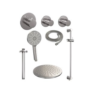 Thermostatisch Inbouwdoucheset Brauer Brushed 30cm Hoofddouche Plafondarm 3 Standen Handdouche op Glijstang Geborsteld RVS