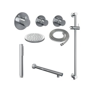 Thermostatisch Inbouwdoucheset Brauer Chrome 20cm Hoofddouche Wandarm Staafhanddouche op Glijstang Chroom