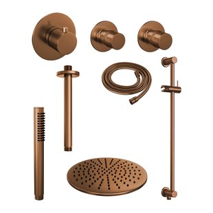 Thermostatisch Inbouwdoucheset Brauer Copper 30cm Hoofddouche Plafondarm Staafhanddouche op Glijstang Koper Thermostatisch Inbouwdoucheset Brauer Copper 30cm Hoofddouche Plafondarm Staafhanddouche op Glijstang Koper