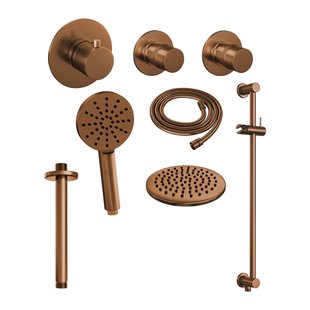 Thermostatisch Inbouwdoucheset Brauer Copper 20cm Hoofddouche Plafondarm 3 Standen Handdouche op Glijstang Koper