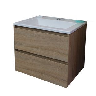 Badkamermeubel BWS Pepper Acryl Wastafel Met Kraangat 60x55x46 cm Eiken