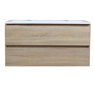 Badkamermeubel BWS Pepper Acryl Wastafel Twee Kraangaten 100x55x46 cm Eiken