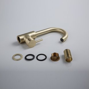 Wastafelkraan BWS Gold Gebogen Uitloop Geborsteld Messing Mat Goud