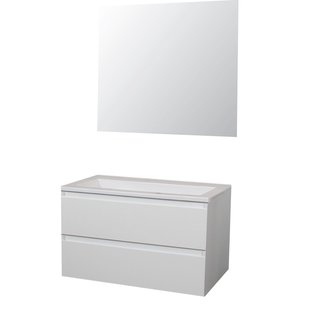Badkamermeubel BWS Pepper Acryl Wastafel Incl Spiegel Zonder Kraangat 80x55x46 cm Wit