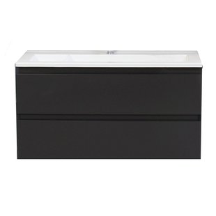 Badkamermeubel BWS Pepper Acryl Wastafel Met Kraangat Inclusief Spiegel 100x55x46 cm Antraciet