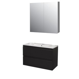 Badkamermeubel BWS Pepper Wastafel Porselein Incl Spiegelkast 2 Deurs Met 1 Krg 80x55x46 cm Antraciet