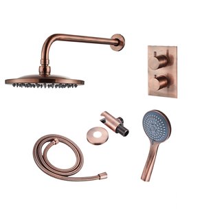 Inbouw Regendouche Set BWS Copper met Wanduitloop en 3 Standen Handdouche Geborsteld Koper 20 cm