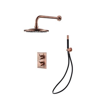 Inbouw Regendouche Set BWS Copper Pro Wanduitloop en Staaf Handdouche Geborsteld Koper 30 cm Inbouw Regendouche Set BWS Copper Pro Wanduitloop en Staaf Handdouche Geborsteld Koper 30 cm