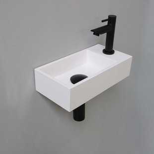 Fonteinset INK Versus 36x18x9 cm Polystone Glans Wit Met Kraangat Rechts Mat Zwart