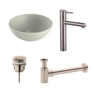 Waskomset BWS Rond 26x12 cm Keramiek Mat Wit / RVS (inclusief kraan, afvoer en sifon)