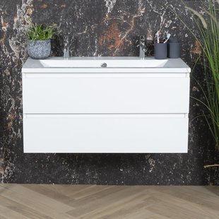 ACTIE BWS Badmeubel | Paris | Wit 100 cm | Hoogglans Wit Wastafel | 1 of 2 Kraangaten