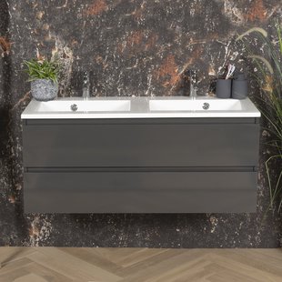 ACTIE BWS Badmeubel | Paris | Antraciet 120 cm | Hoogglans Wit Wastafel | 2 Kraangaten