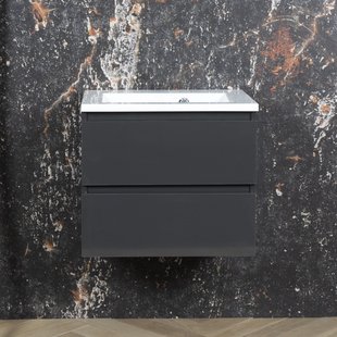 ACTIE BWS Badmeubel | Paris | Antraciet 60 cm | Hoogglans Wit Wastafel | 1 Kraangat