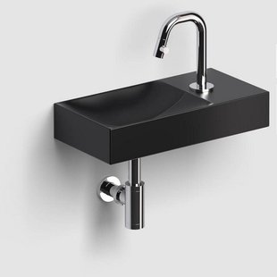 Clou Vale Fontein Met Kraangat Rechts Met Geïntegreerde Afvoer Zwart Mat Keramiek 38 cm