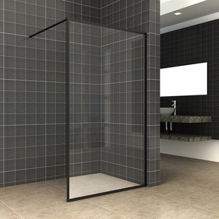 Wiesbaden Douchewand Square 10mm 80x200cm Stabilisatiestang | Nano Coating | Mat Zwart | Inloopdouche