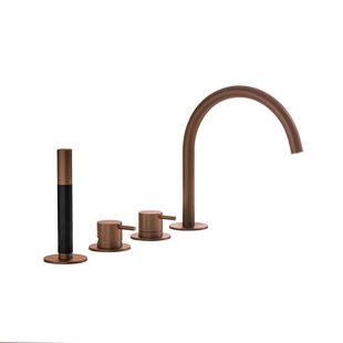 Inbouw Badrandcombinatie Hotbath Cobber Met Uitloop en 2-weg Omstel Geborsteld Koper PVD (incl. Handdouche)