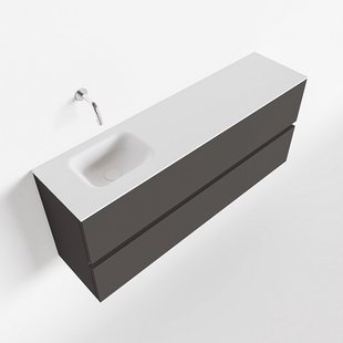 MONDIAZ ADA 120cm toiletmeubel dark grey. LEX wastafel talc links zonder kraangat